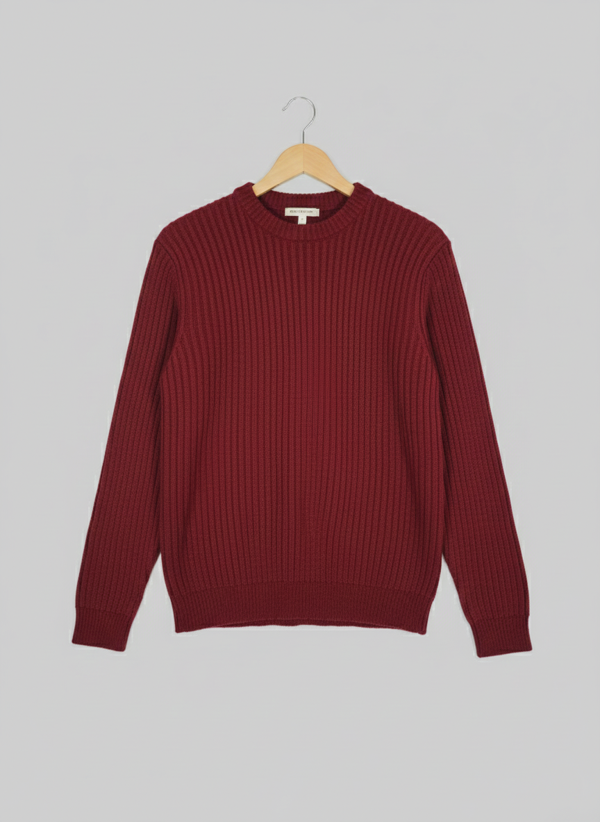 Kids Cotton Ribbed Sweater-Mahroon