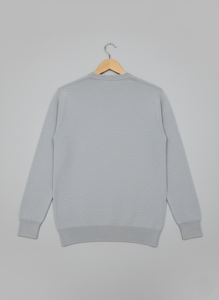 Kids Classic Crew Neck Knit Sweater – Light Grey