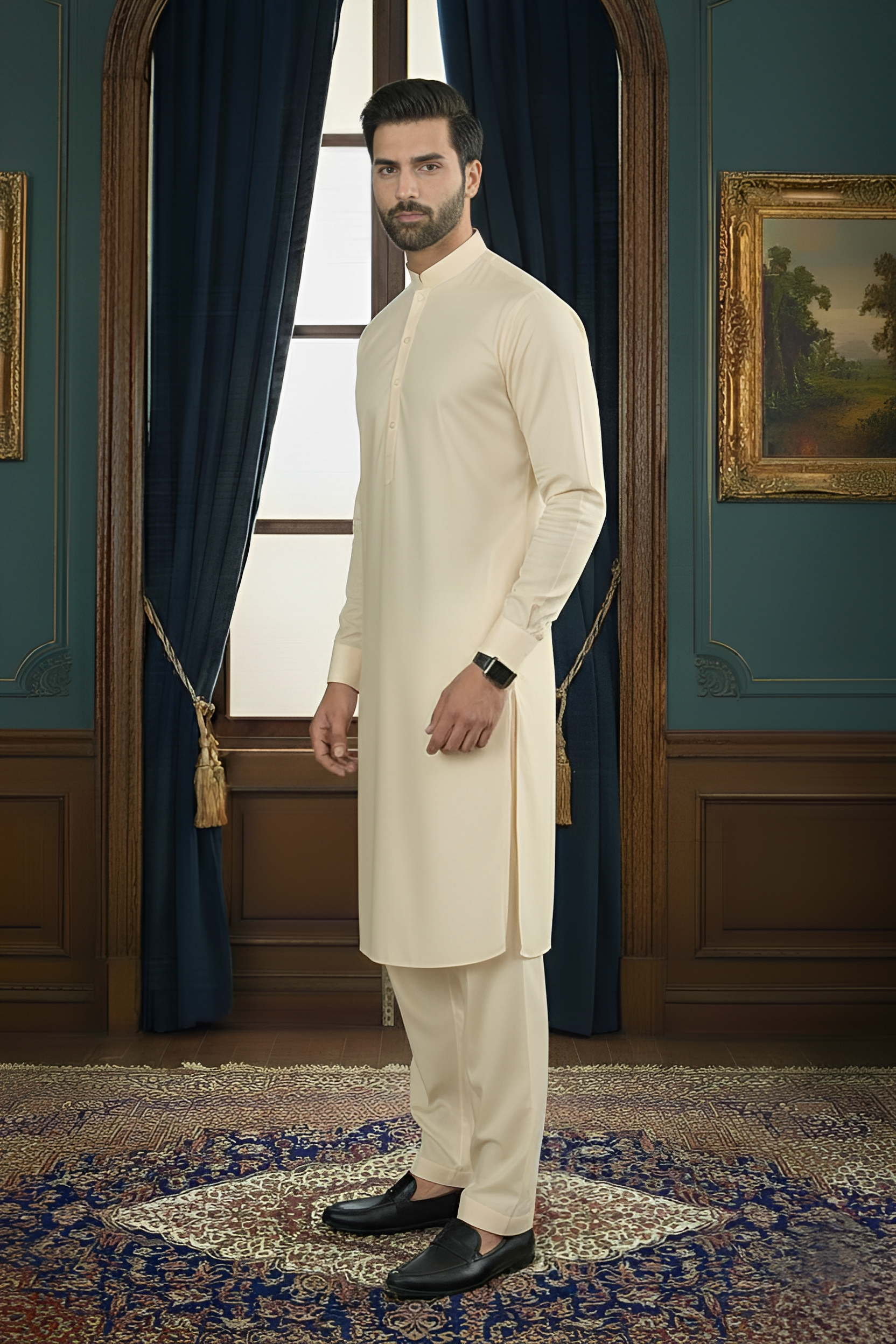 Inspiration-Cream Kameez Shalwar