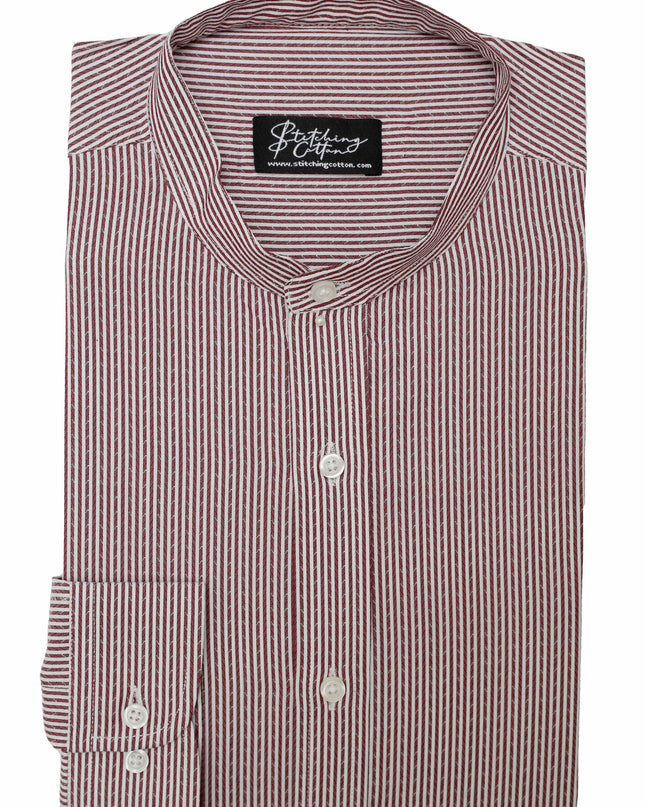 Men Casual Shirt Stripe Shirt Band Collar