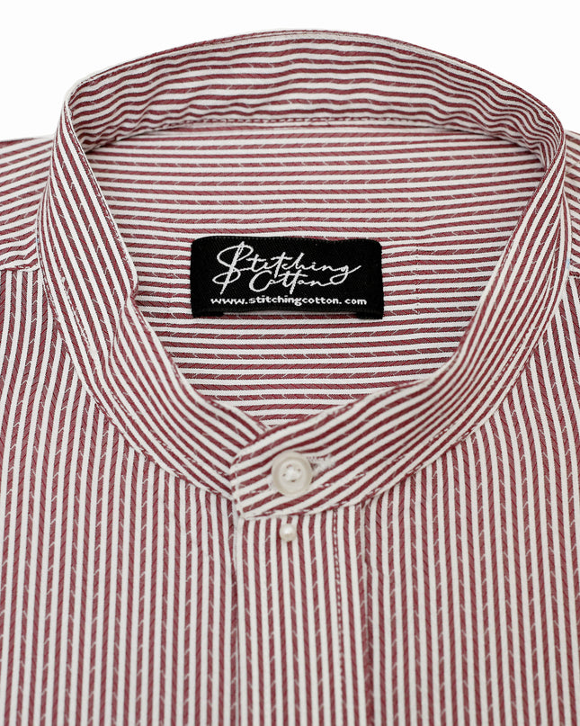Men Casual Shirt Stripe Shirt Band Collar