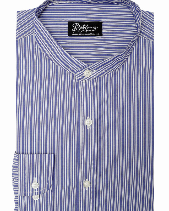 Men Casual Shirt Stripe Shirt Band Collar