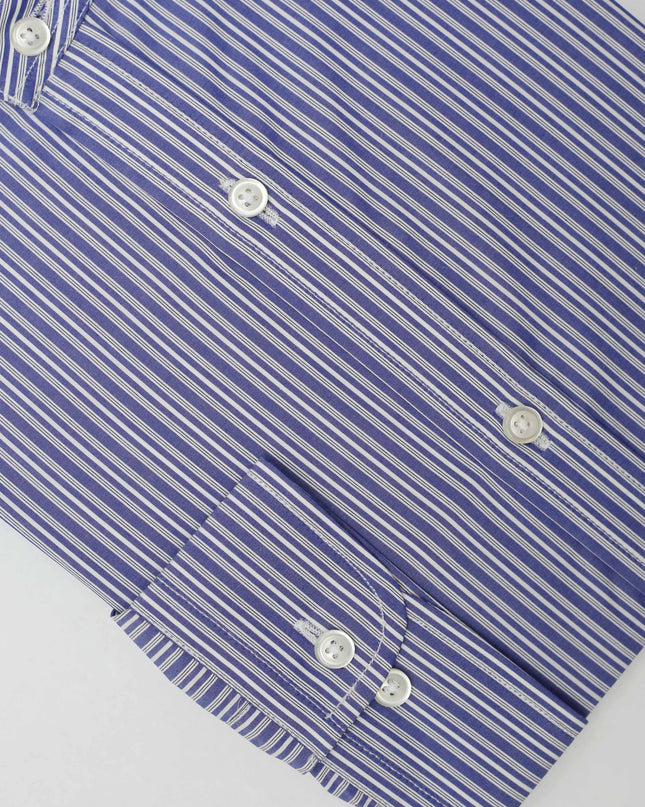 Men Casual Shirt Stripe Shirt Band Collar