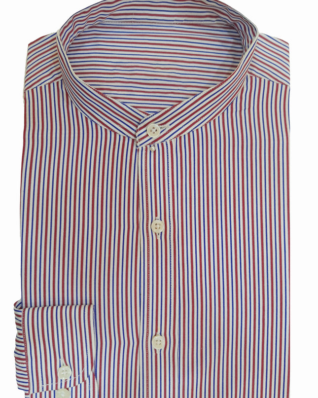 Men Casual Shirt Stripe Shirt Band Collar