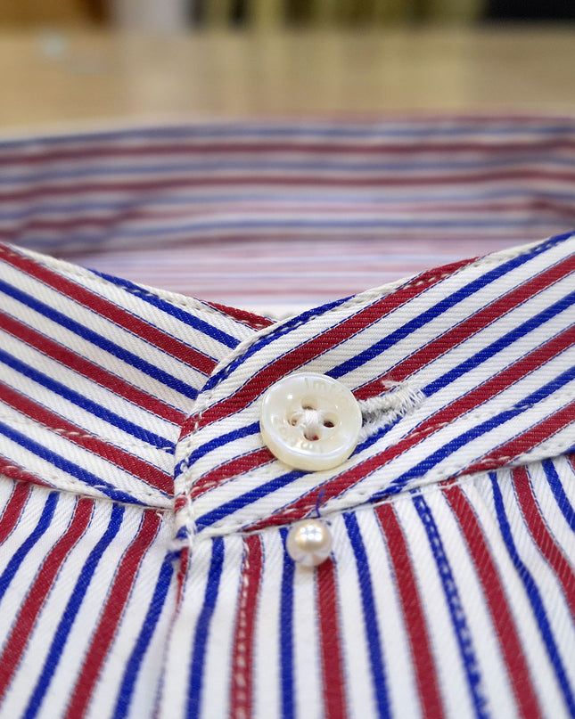 Men Casual Shirt Stripe Shirt Band Collar