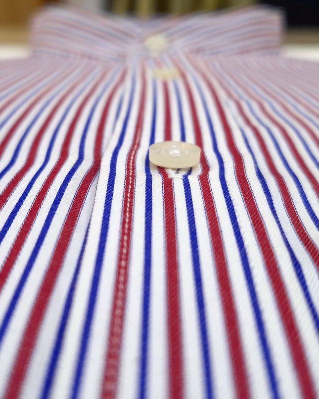 Men Casual Shirt Stripe Shirt Band Collar