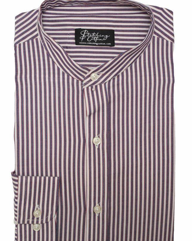 Men Casual Shirt Stripe Shirt Band Collar