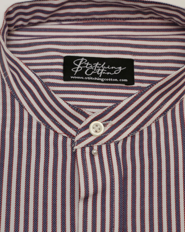 Men Casual Shirt Stripe Shirt Band Collar