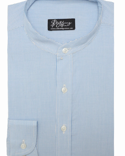 Men Casual Shirt Stripe Shirt Band Collar