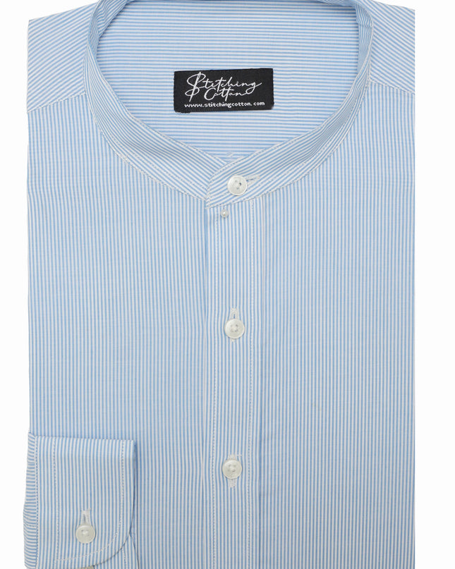 Men Casual Shirt Stripe Shirt Band Collar