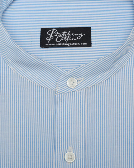 Men Casual Shirt Stripe Shirt Band Collar