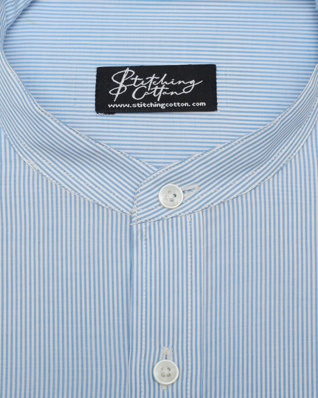 Men Casual Shirt Stripe Shirt Band Collar
