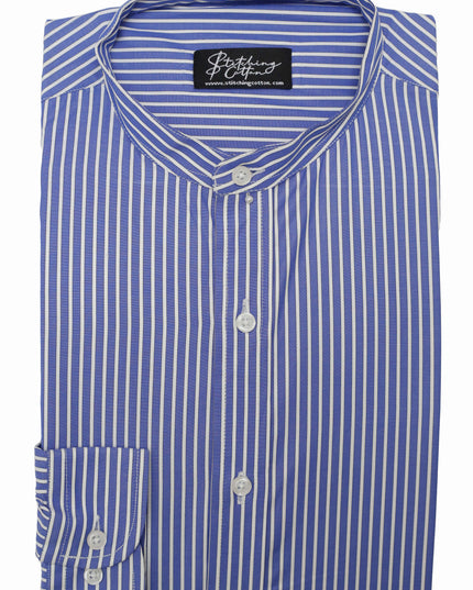 Men Casual Shirt Stripe Shirt Band Collar