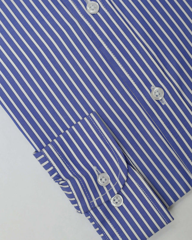 Men Casual Shirt Stripe Shirt Band Collar