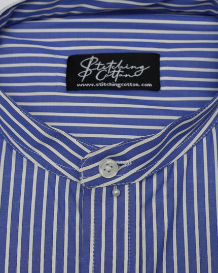 Men Casual Shirt Stripe Shirt Band Collar