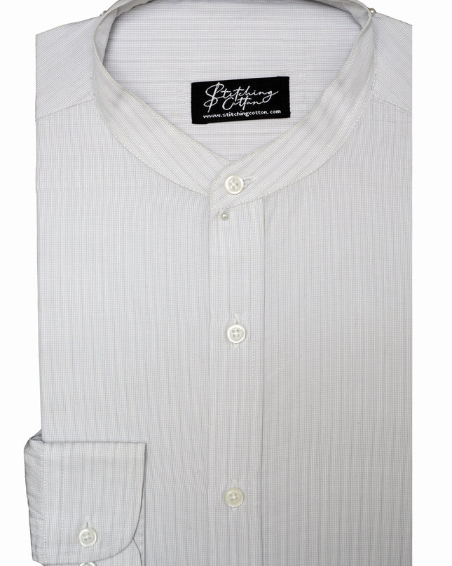 Men Casual Shirt Stripe Shirt Band Collar