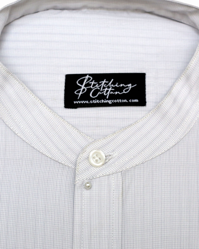 Men Casual Shirt Stripe Shirt Band Collar