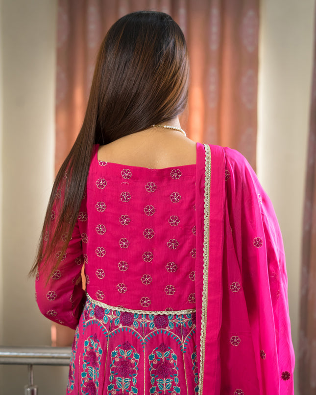 Pink Embroidered-Chiffon 3-Piece-Stitched-Formal Suit