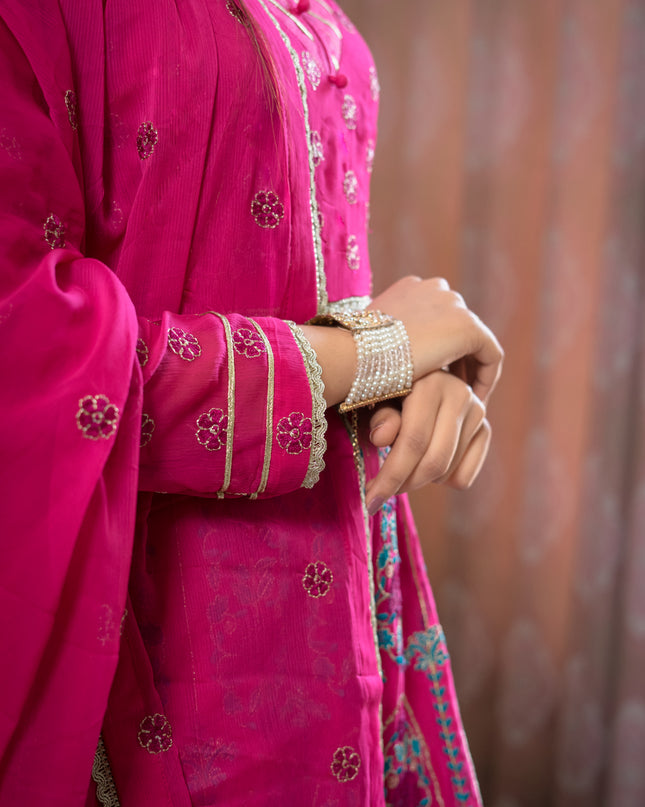 Pink Embroidered-Chiffon 3-Piece-Stitched Formal Suit