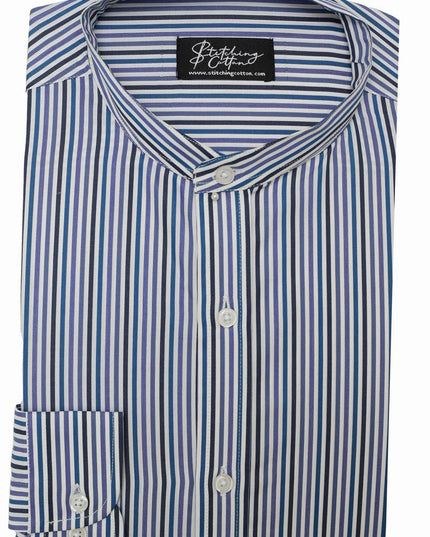 Men Casual Shirt Stripe Shirt Band Collar