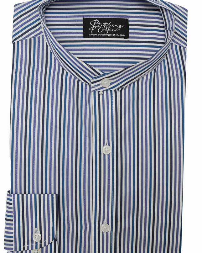 Men Casual Shirt Stripe Shirt Band Collar