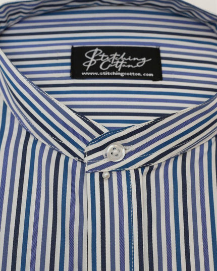 Men Casual Shirt Stripe Shirt Band Collar