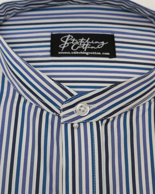 Men Casual Shirt Stripe Shirt Band Collar