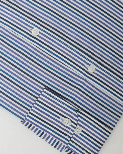 Men Casual Shirt Stripe Shirt Band Collar