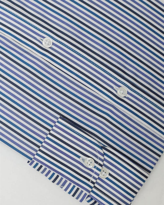 Men Casual Shirt Stripe Shirt Band Collar