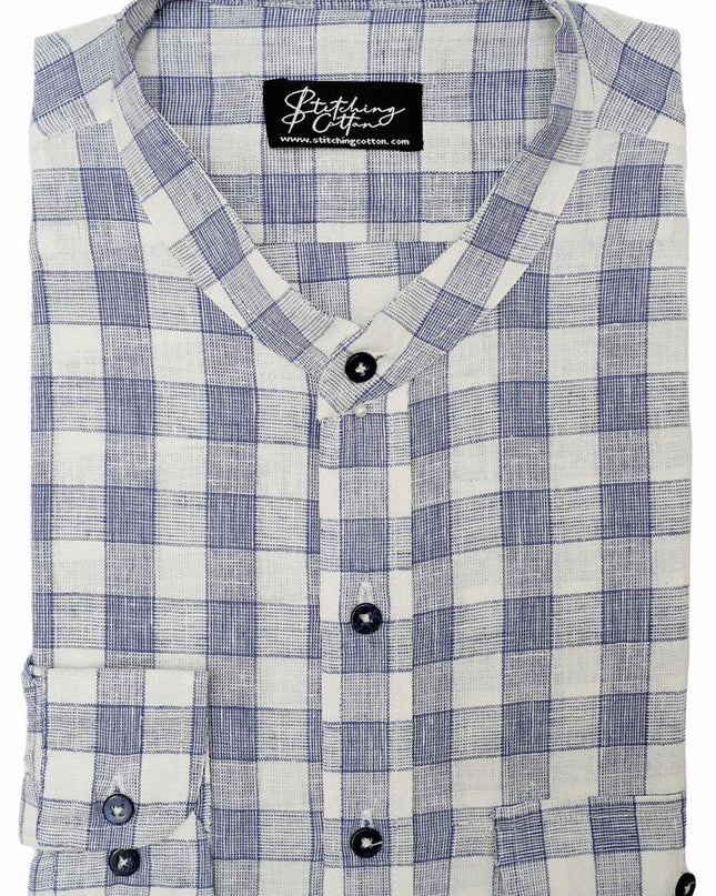 Men Formal Shirt Check Band Collar