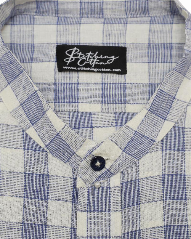 Men Formal Shirt Check Band Collar