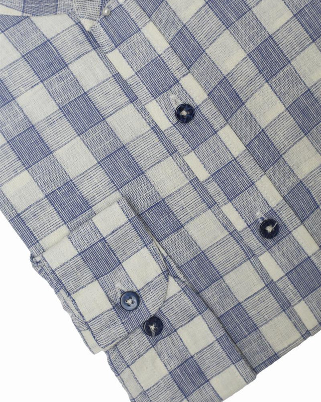 Men Formal Shirt Check Band Collar