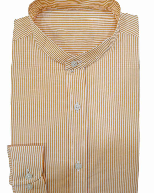 Men Casual Shirt Stripe Shirt Band Collar