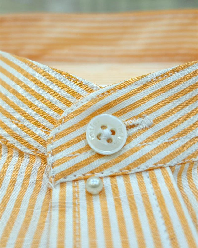Men Casual Shirt Stripe Shirt Band Collar