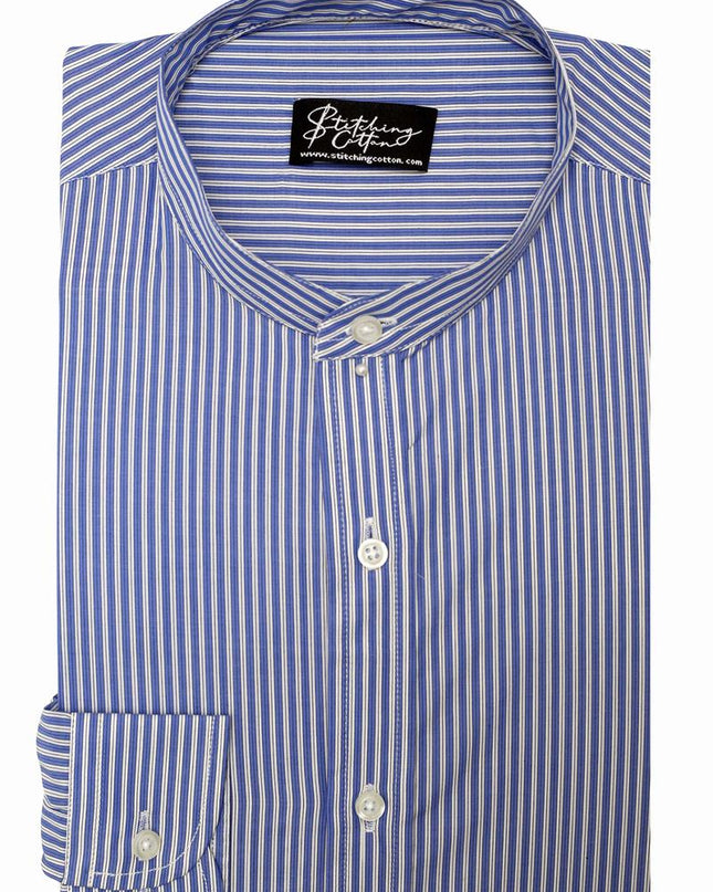 Men Casual Shirt Stripe Shirt Band Collar