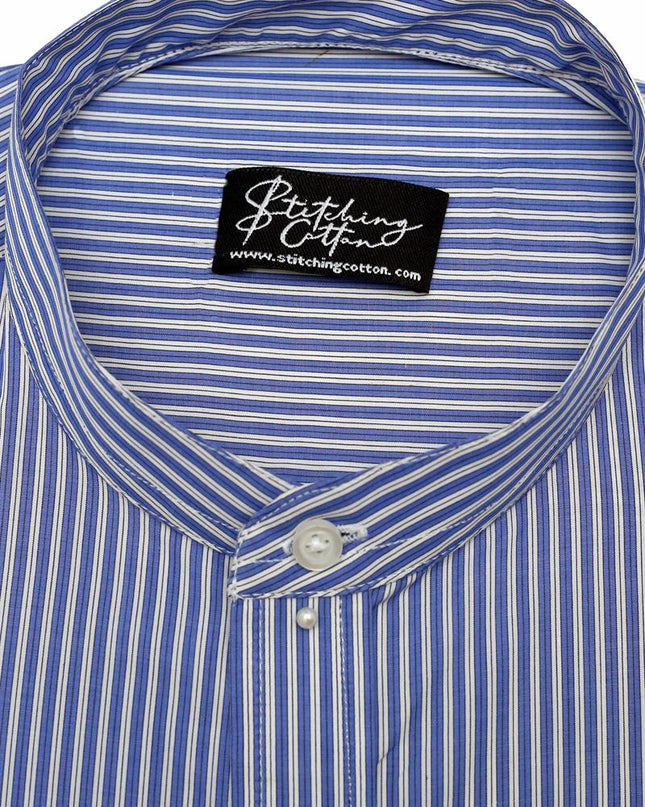 Men Casual Shirt Stripe Shirt Band Collar
