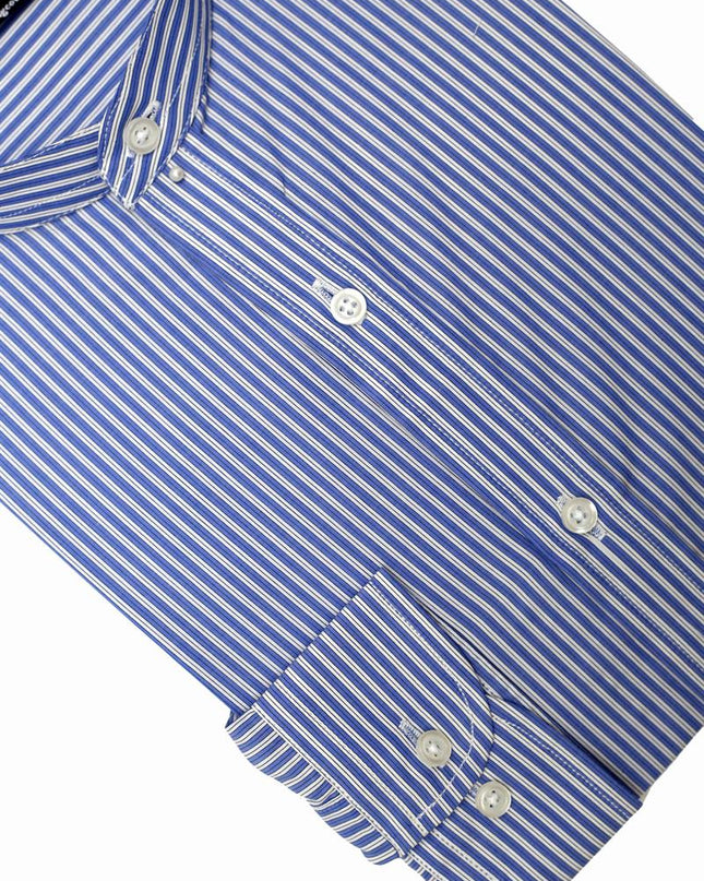Men Casual Shirt Stripe Shirt Band Collar