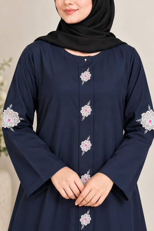 Dark Charcol Multicolor Thread Abaya