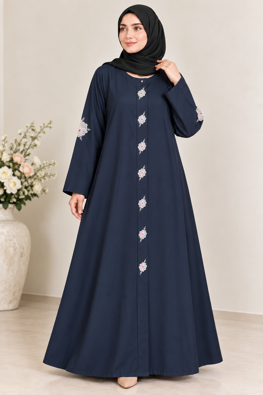 Dark Charcol Multicolor Thread Abaya