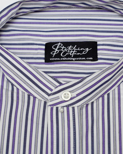 Men Casual Shirt Stripe Shirt Band Collar