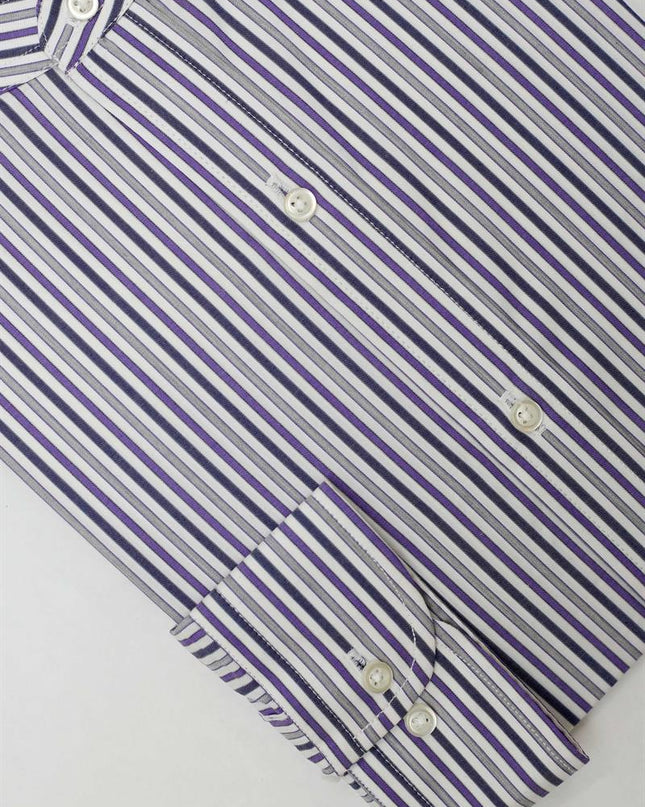 Men Casual Shirt Stripe Shirt Band Collar