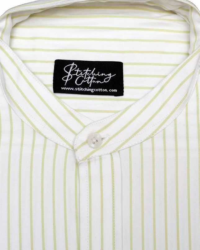 Men Casual Shirt Stripe Shirt Band Collar