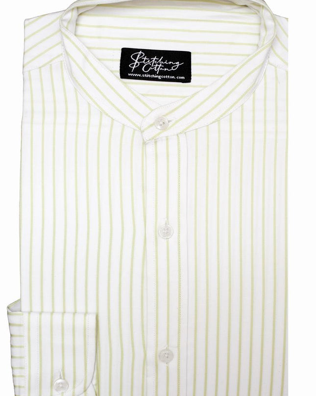 Men Casual Shirt Stripe Shirt Band Collar