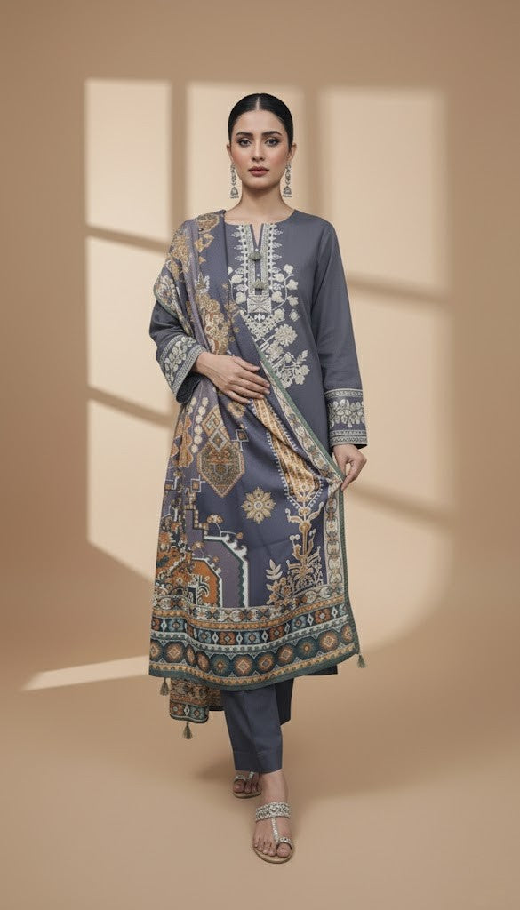 Embroidered 3 Pieces Khaddar