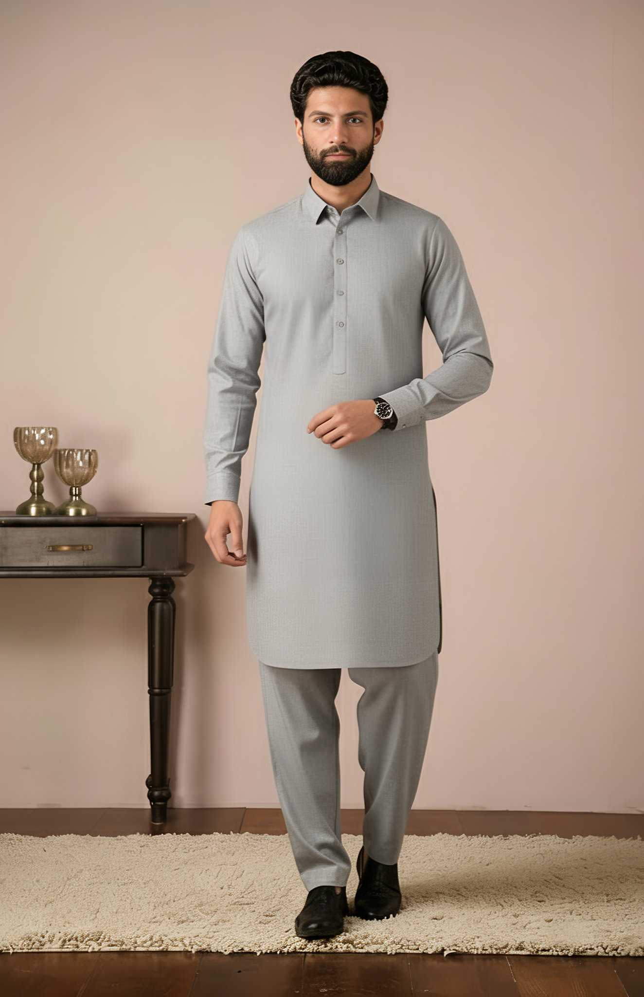 Gold Medal Style- Ash Grey Kameez Shalwar