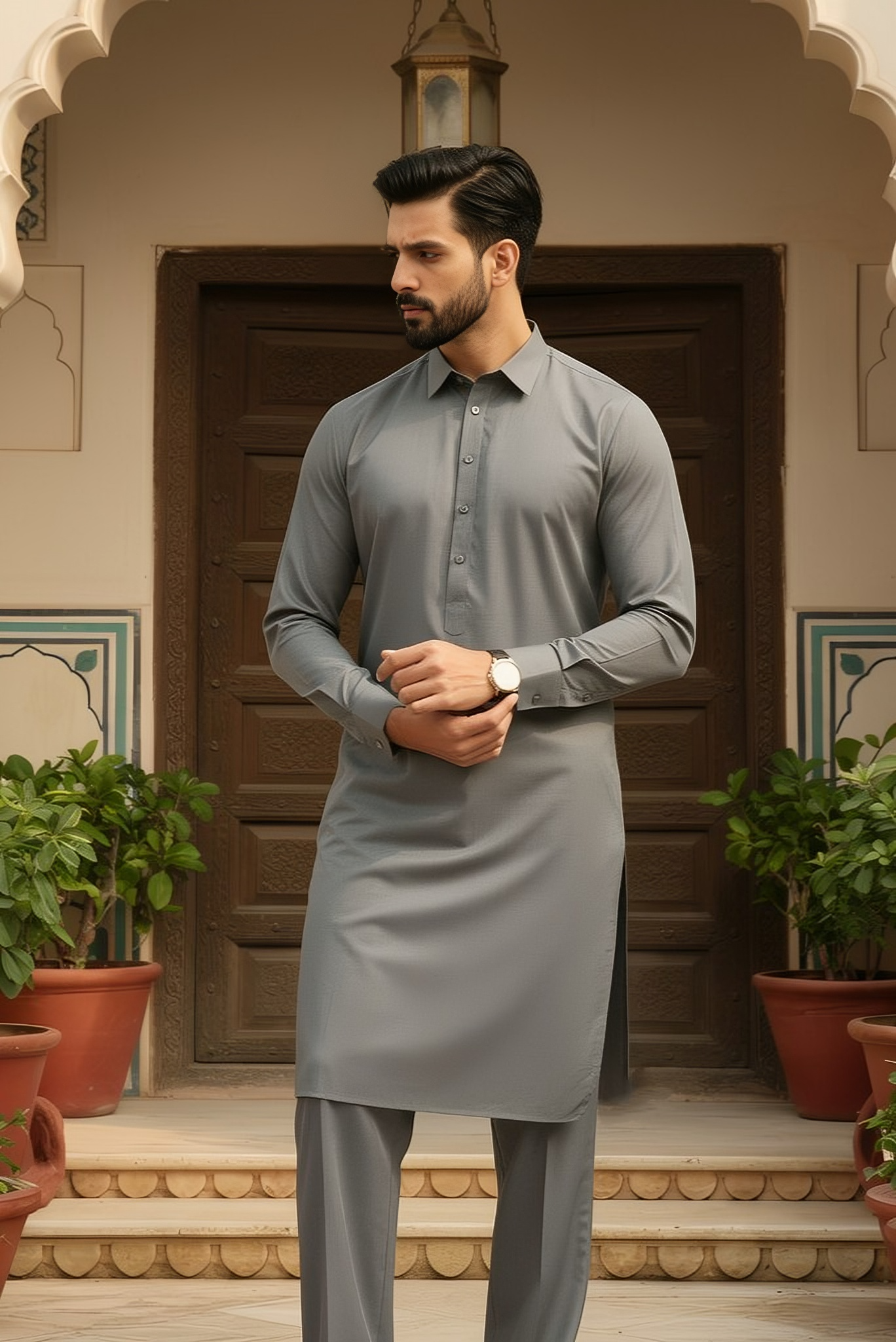 Dream Style- Ash Grey Kameez Shalwar